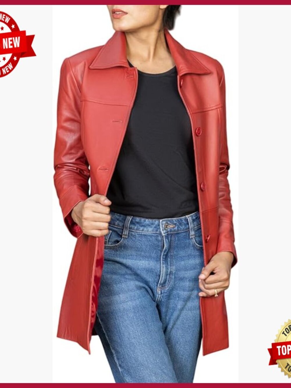 Genuine Lambskin Leather Jacket 3/4 Length Blazer Style Overcoat Women